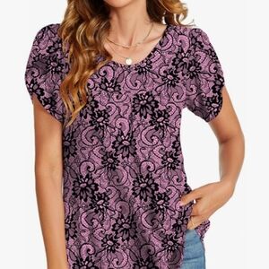 Purple and Black Relaxed Cuffed Sleeve Blouse
